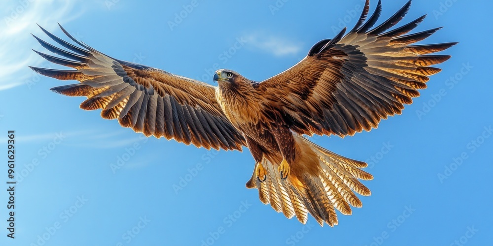 Obraz premium Wedge-tailed Eagle Soaring Against a Blue Sky