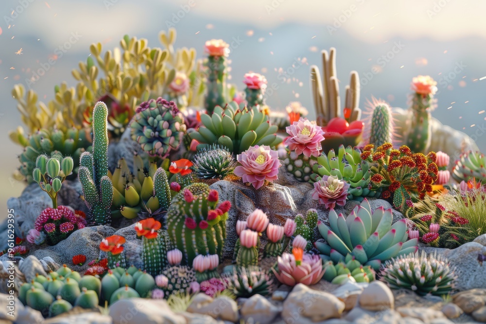 Lush succulent garden arrangement showcasing vibrant blooms and unique textures on display Lush succulent garden arrangement showcasing vibrant blooms and unique textures on display