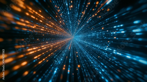 Colorful light rays converge in a vortex pattern against a dark background