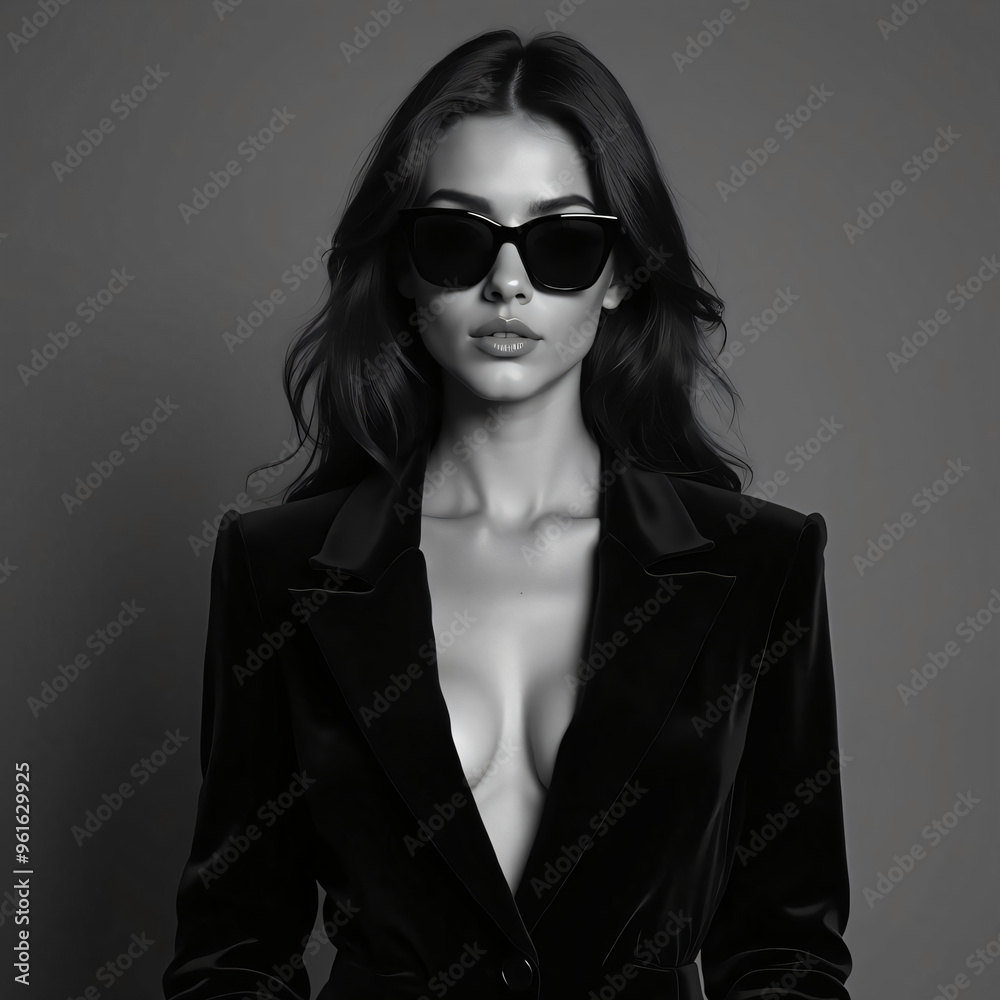 woman with blazer and sunglasses woman with blazer and sunglasses