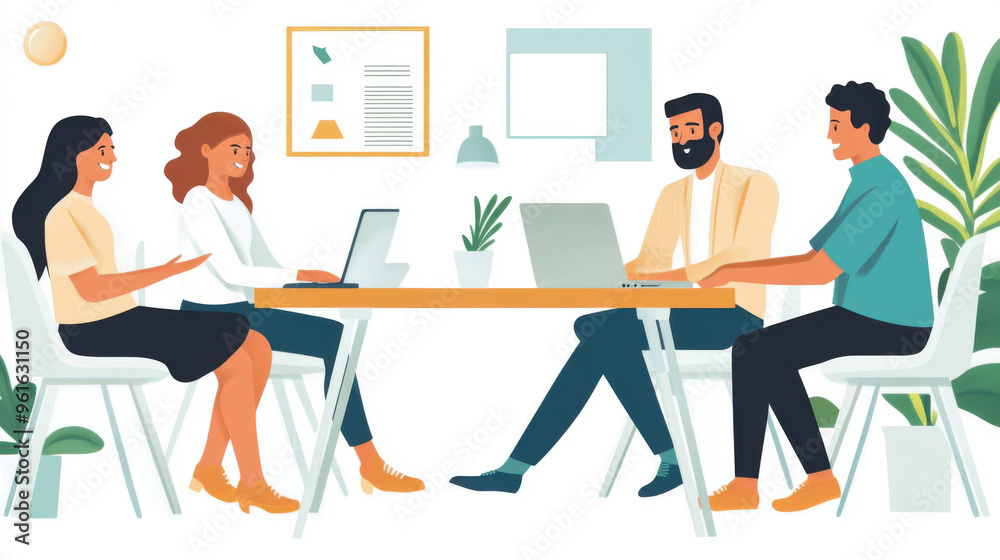 Productive meeting with a diverse group of professionals, sharing marketing ideas Productive meeting with a diverse group of professionals, sharing marketing ideas