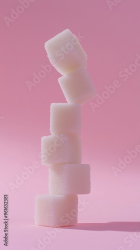 A stack of crystal sugar cube balancing standing concept solid background photo