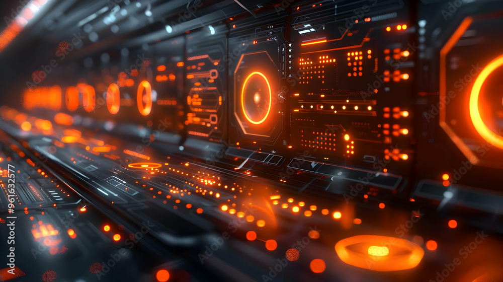 Futuristic Interface with Orange Lights 3D Illustration Futuristic Interface with Orange Lights 3D Illustration