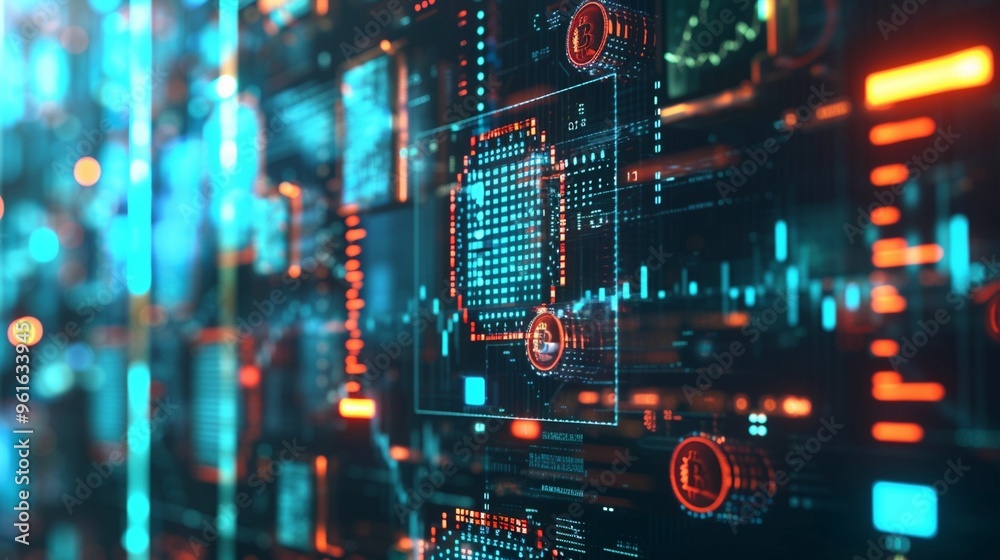 Digital data visualization with glowing circuit patterns in a futuristic setting Digital data visualization with glowing circuit patterns in a futuristic setting
