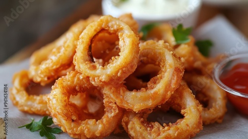 Crispy fried calamari rings served hot.