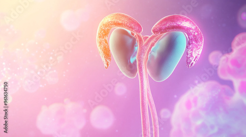 A vibrant 3D illustration of human kidneys showcasing anatomical features and colors against a soft, dreamy background.