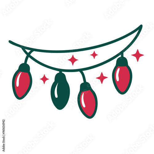 Christmas light string icon with red and green bulbs, ideal for festive decoration themes
