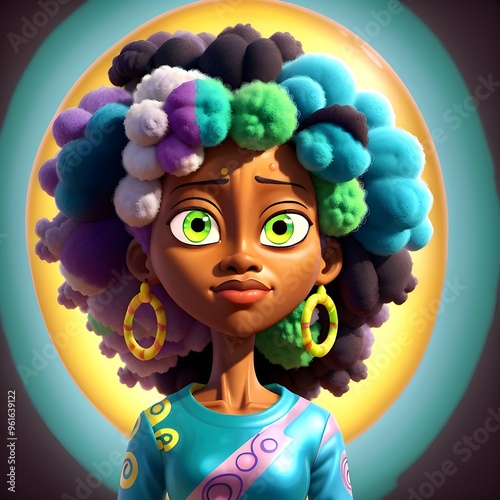 Manga Afrocentric woman a cartoon character with a colorful hair style photo