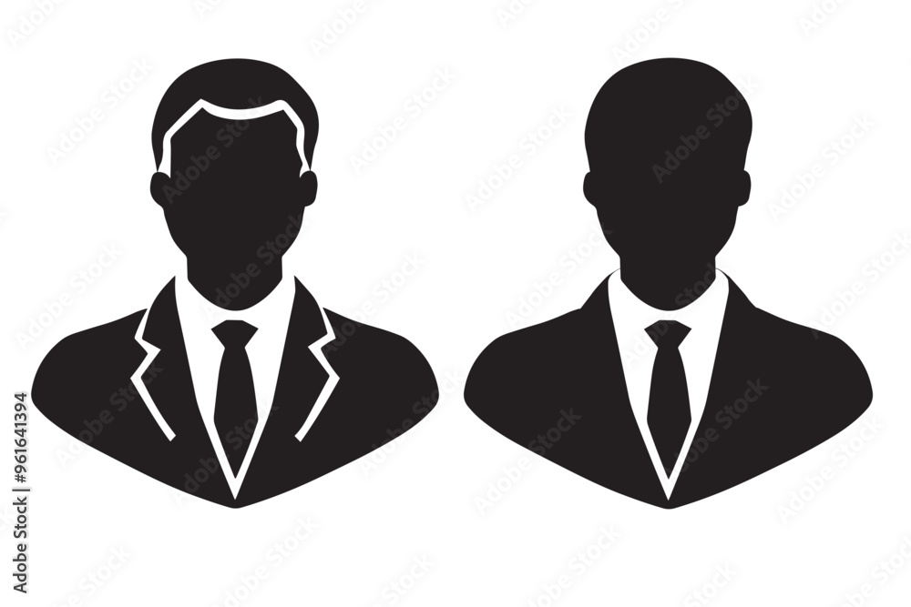 Silhouette of men in suits and ties, against a white background, exuding professionalism and elegance Silhouette of men in suits and ties, against a white background, exuding professionalism and elegance