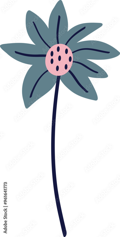 Elegant blue flower in Asian style. Cute cartoon illustration of flower Elegant blue flower in Asian style. Cute cartoon illustration of flower