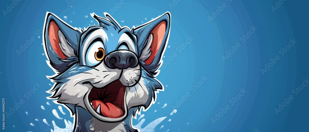Fototapeta premium A tight shot of a cartoon dog with an open mouth and water spraying around its face