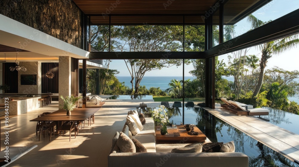 Fototapeta premium Modern House with Infinity Pool and Ocean View