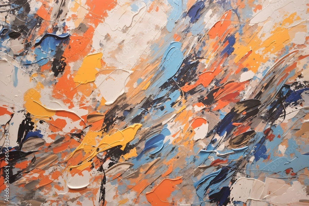 Acrylic illustrations painted by hand using palette knife to make colorful strokes in different angles.
