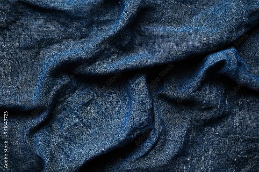 Wrinkled Blue Fabric with Fine Textured Weave Wrinkled Blue Fabric with Fine Textured Weave