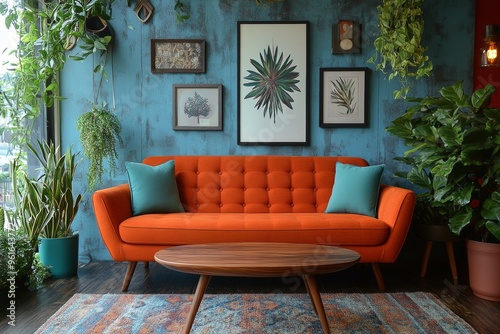 Modern Living Room Design, Vibrant Orange Couch
