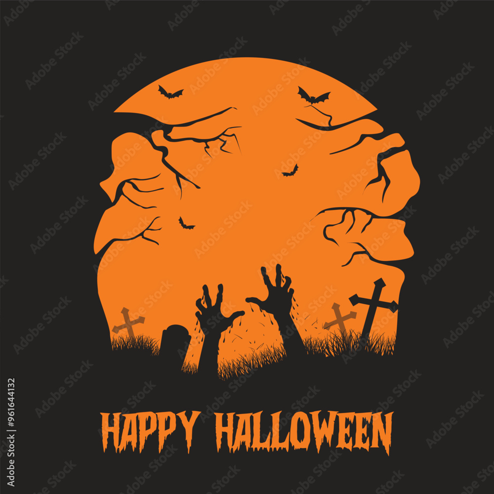 Halloween background with cemetery landscape Halloween background with cemetery landscape