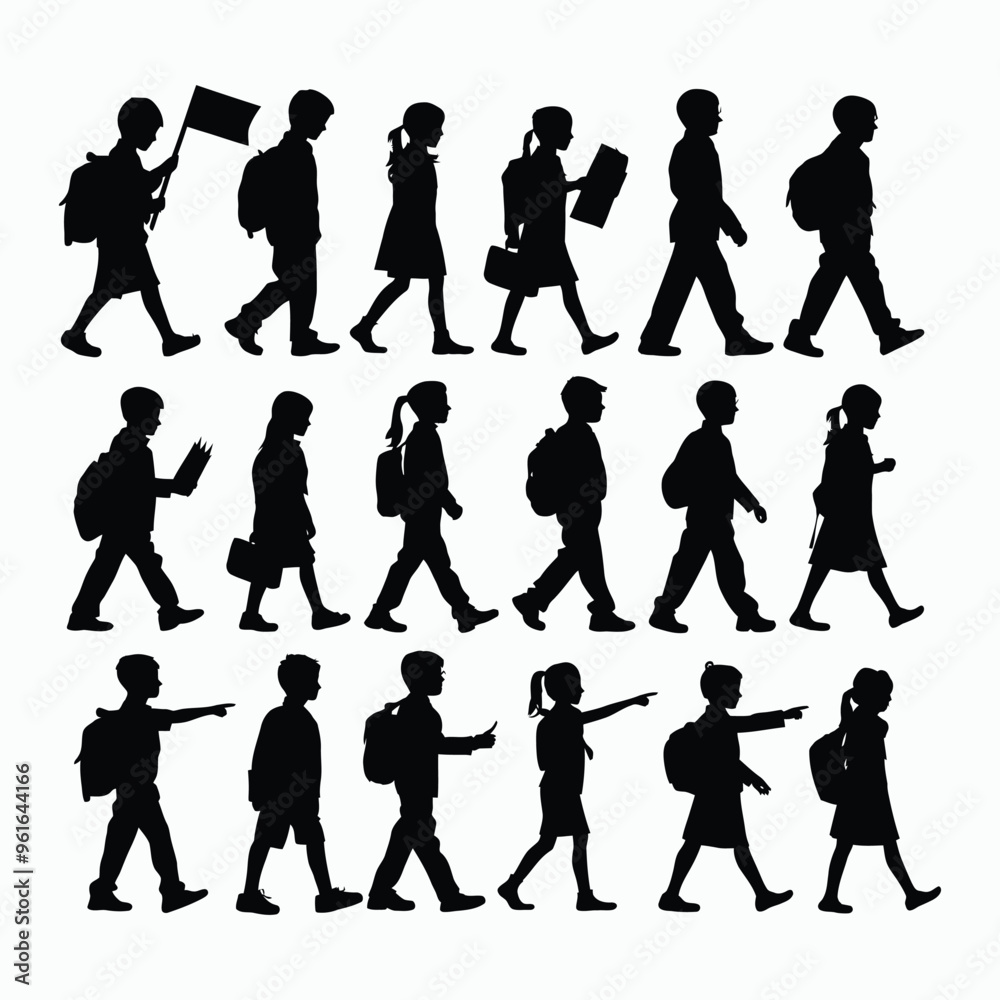 Fototapeta premium Vector silhouette of school kids back to school illustration template