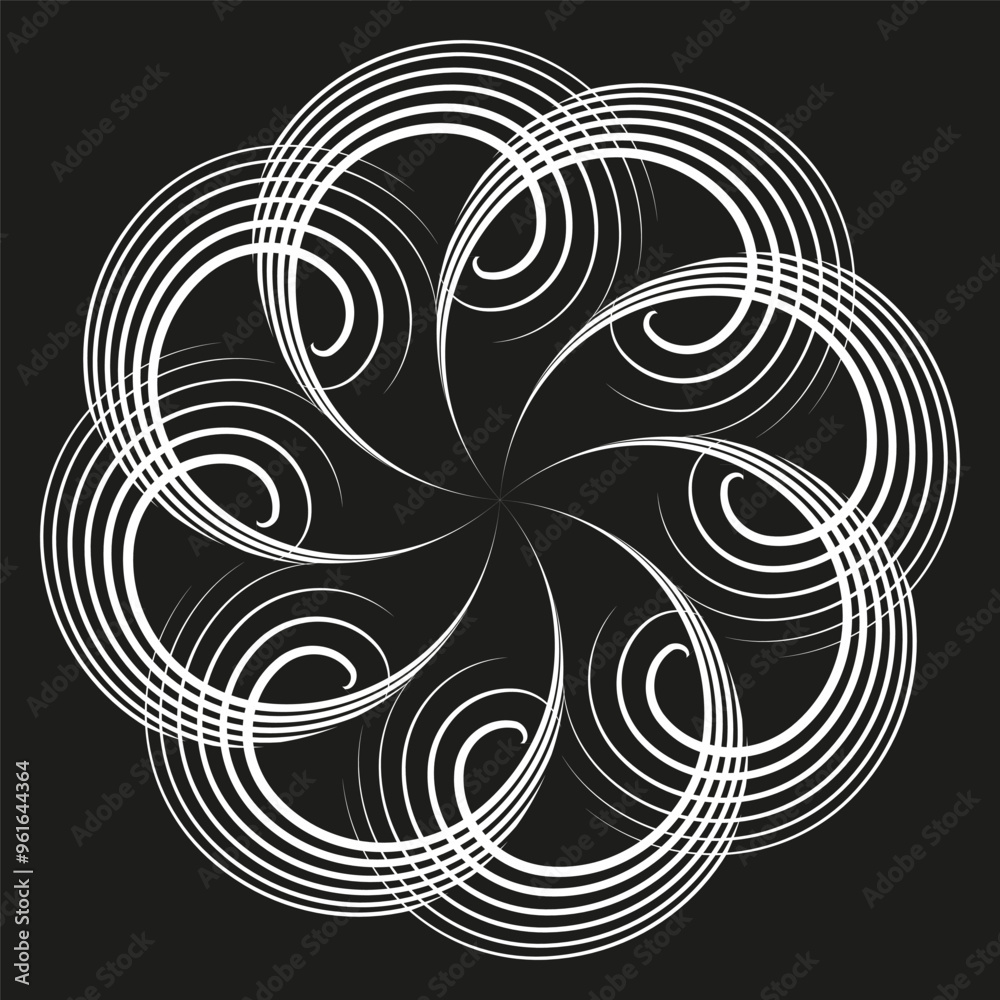 Fototapeta premium Abstract circular pattern. Swirling white lines. Geometric radial design. Vector mandala shape.