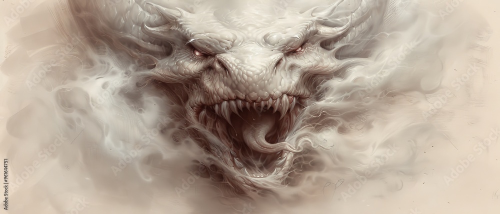 Fototapeta premium open mouth, wide-eyed; smoke swirls around
