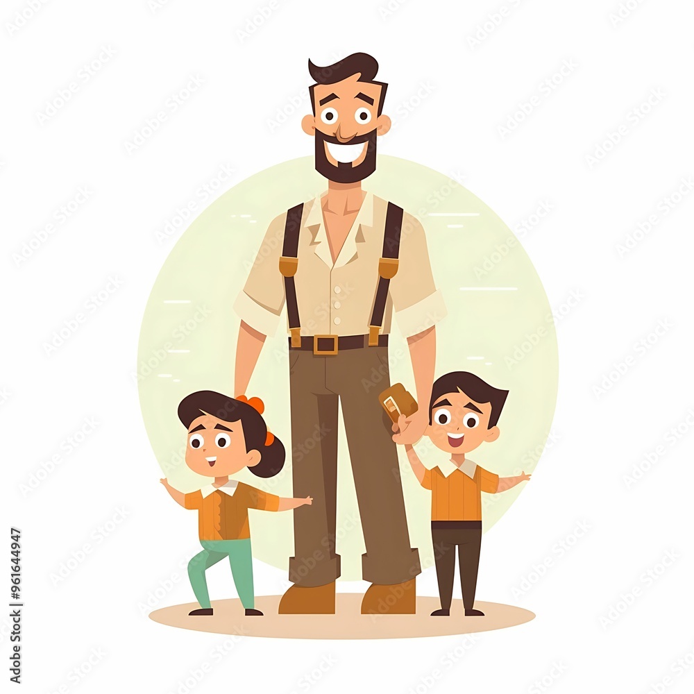 Father with two children cheerfully playing outdoors in a sunny park Father with two children cheerfully playing outdoors in a sunny park