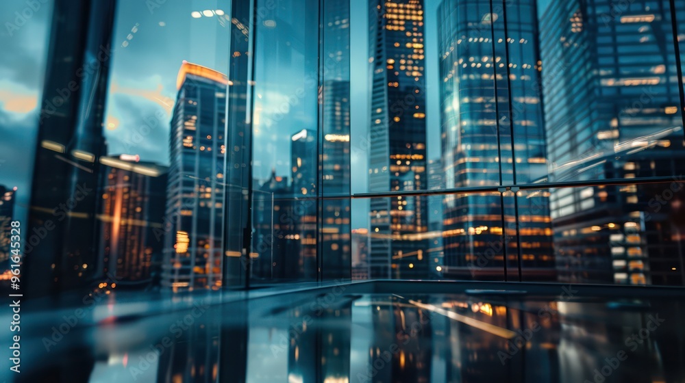 A modern city skyline reflected in glass, showcasing urban architecture and evening lights. A modern city skyline reflected in glass, showcasing urban architecture and evening lights.