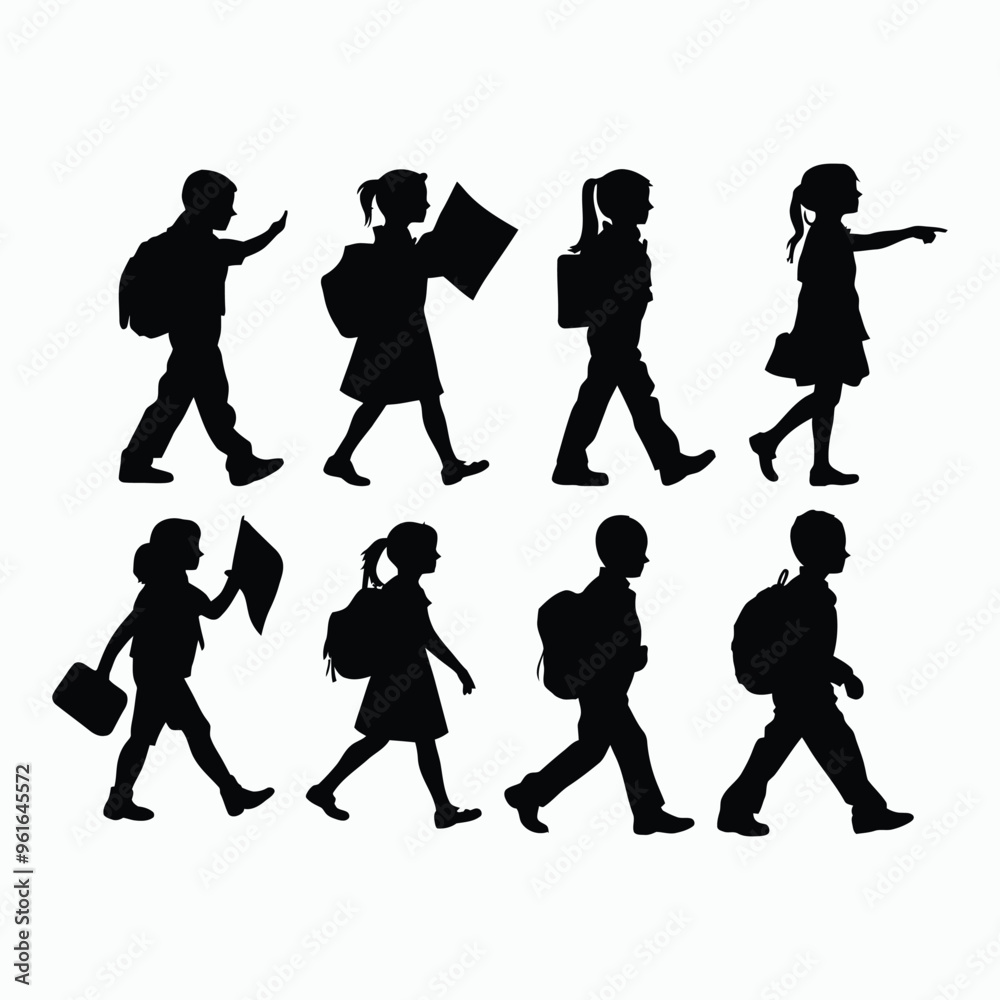 Obraz premium Vector silhouette of school kids back to school illustration template