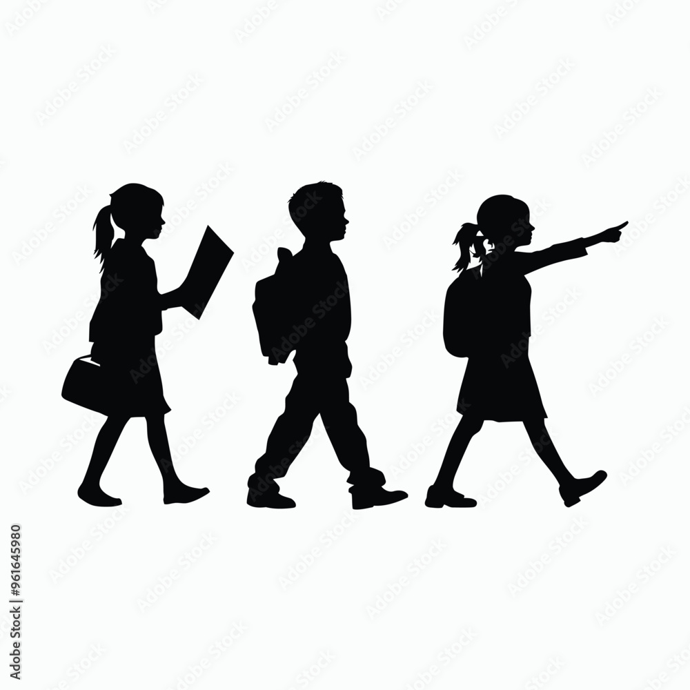 Vector silhouette of school kids back to school illustration template Vector silhouette of school kids back to school illustration template