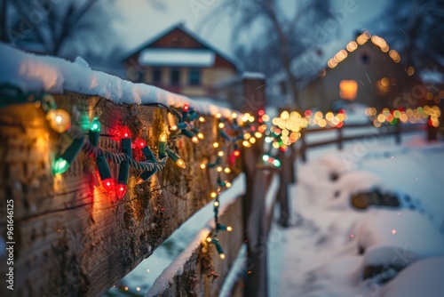 Wallpaper Mural A wooden fence decorated with lights, with houses in the background. The photo was taken during daylight and is captured from an angle of about 45 degrees. Torontodigital.ca