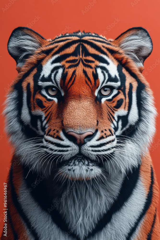 Fototapeta premium Stylized, abstract tigers with glowing stripes in orange, black, and white,