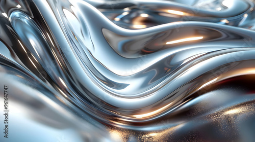 Abstract 3D Silver Liquid Texture with Shimmering Particles