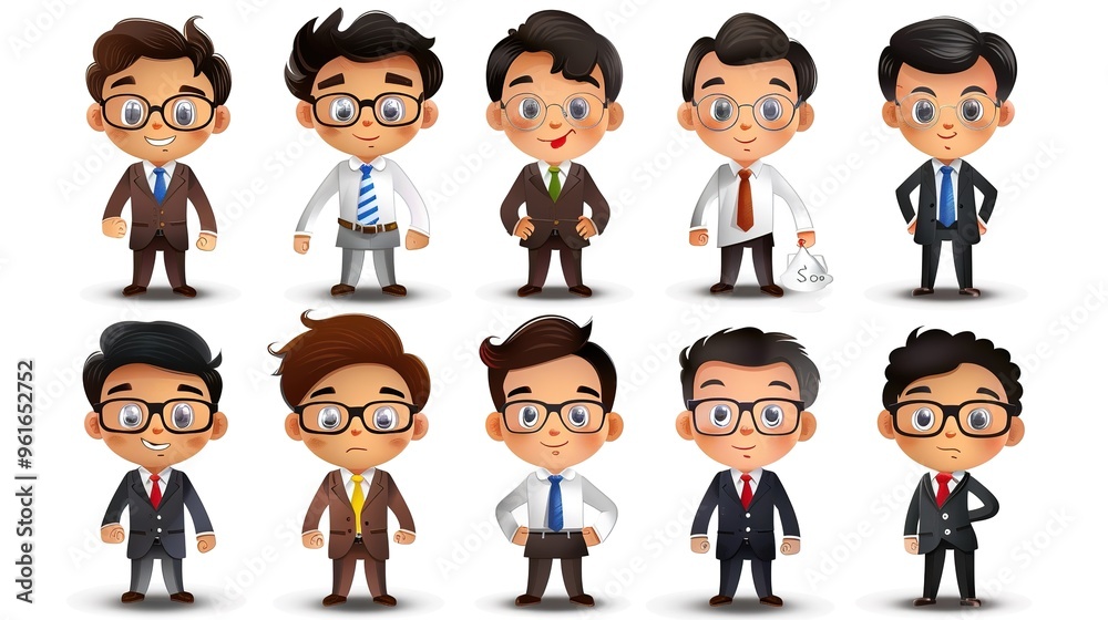 Cartoon business white - collar worker characters are busy in the office. They are wearing formal suits and ties, with briefcases in their hands. They are discussing work matters, showing professional Cartoon business white - collar worker characters are busy in the office. They are wearing formal suits and ties, with briefcases in their hands. They are discussing work matters, showing professional