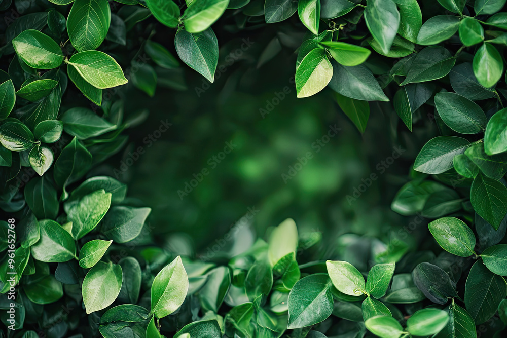 Obraz premium A Lush Frame of Emerald Leaves, Ready for Your Message!