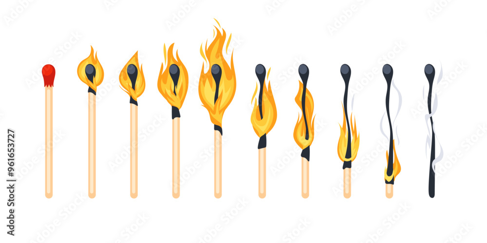 Burning match animation steps from a new match to a burned one with smoke Burning match animation steps from a new match to a burned one with smoke