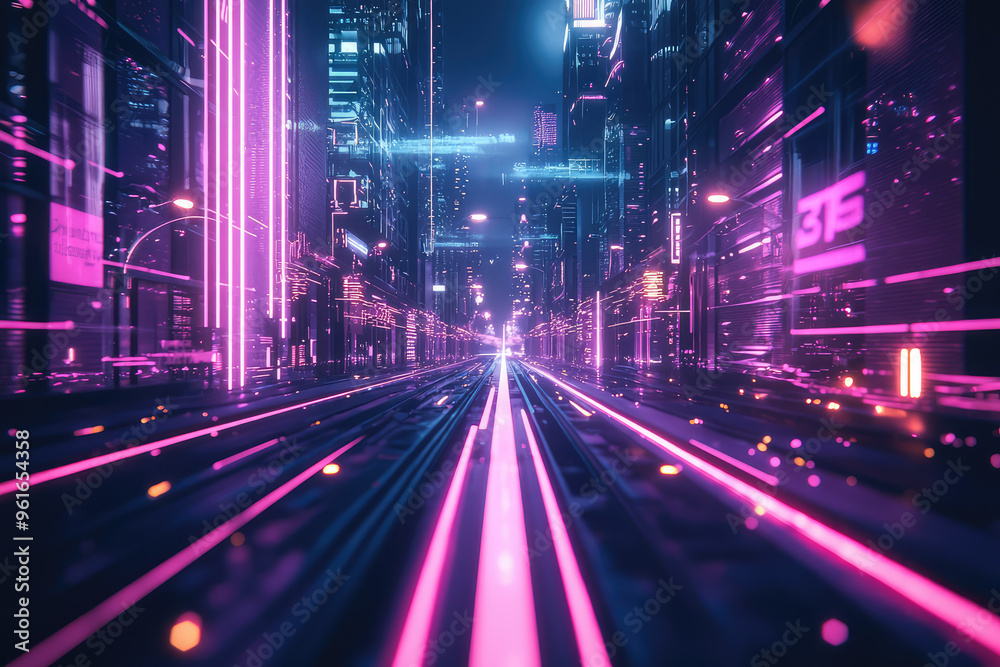 A futuristic city street bathed in vibrant neon lights, where the path ahead glows with promise and mystery. A futuristic city street bathed in vibrant neon lights, where the path ahead glows with promise and mystery.