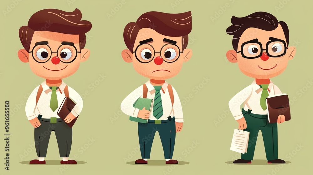 Cartoon business white - collar worker characters are busy in the office. They are wearing formal suits and ties, with briefcases in their hands. They are discussing work matters, showing professional Cartoon business white - collar worker characters are busy in the office. They are wearing formal suits and ties, with briefcases in their hands. They are discussing work matters, showing professional