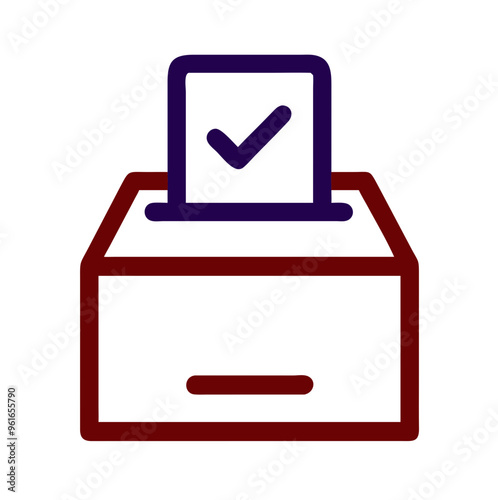 A ballot box icon. Crimson and navy colors