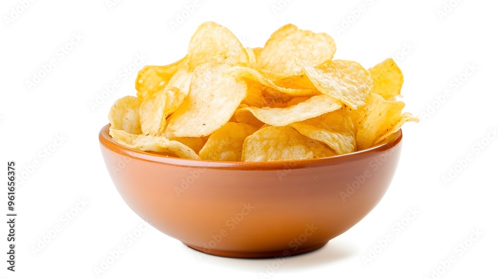 Potato chips in a bowl isolated on white background Potato chips in a bowl isolated on white background