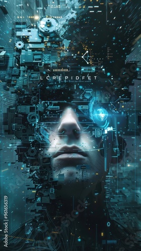 Wallpaper Mural Abstract digital portrait with glowing eye and futuristic design. Torontodigital.ca