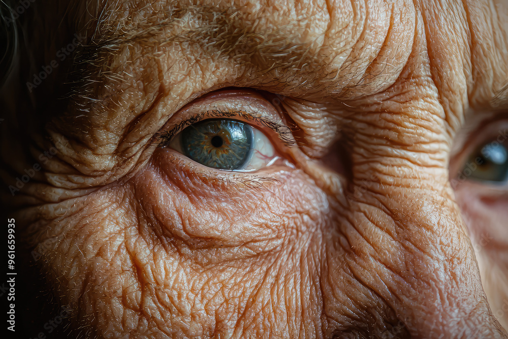 A Close-Up Look at the Intricate Wrinkles Around an Eye, Reflecting the Passage of Time and the Beauty of Aging. A Close-Up Look at the Intricate Wrinkles Around an Eye, Reflecting the Passage of Time and the Beauty of Aging.
