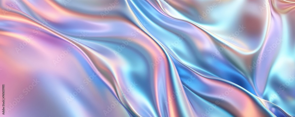Obraz premium Abstract iridescent background with flowing pastel colors, featuring smooth silk-like textures, perfect for modern design and digital art projects.