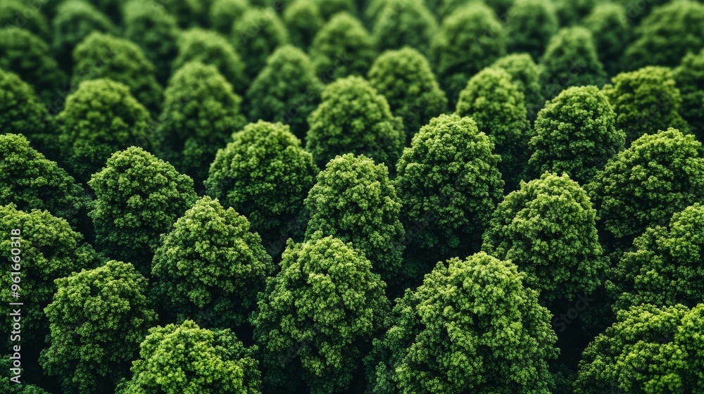 Dense green tree canopy viewed from above in a lush forest during daylight hours showcasing natural beauty and tranquility