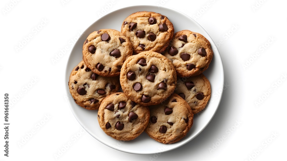 Plate of fresh chocolate chip cookies on white background Plate of fresh chocolate chip cookies on white background