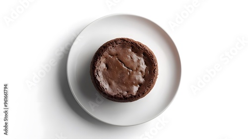 Gourmet chocolate brownie on white plate - delicious dessert top view