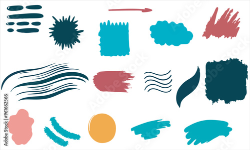 brushstroke vector set. Freehand border box decorative elements. Streak splash sale sticker backdrop batch