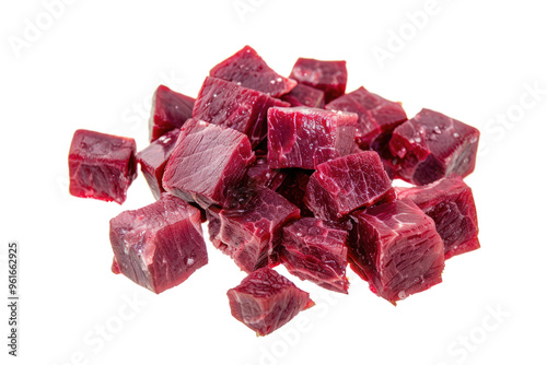 raw meat cubes isolated on white or transparent png