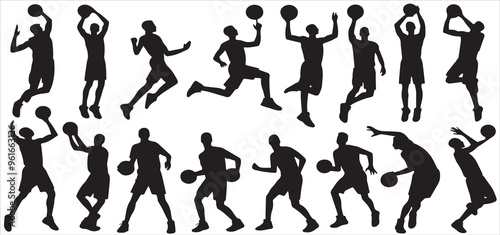 basketball players silhouettes Vector set , basketball silhouettes,set basketball player in action with ball Vector