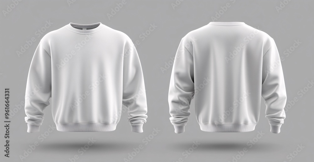 A plain white sweatshirt displayed from the front and back views on a neutral background for fashion and clothing design assessment A plain white sweatshirt displayed from the front and back views on a neutral background for fashion and clothing design assessment