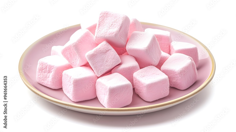 Pastel pink marshmallows on elegant plate for a sweet and soft culinary delight