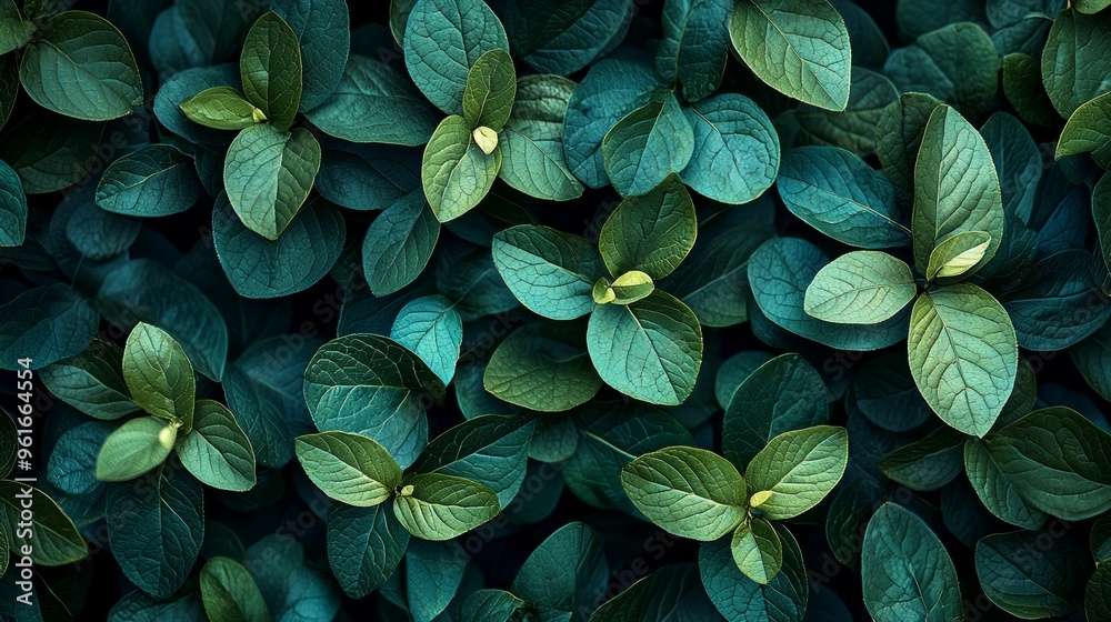 Lush green leaves arranged elegantly in a dense pattern under soft natural light, creating a serene botanical atmosphere Lush green leaves arranged elegantly in a dense pattern under soft natural light, creating a serene botanical atmosphere