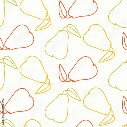 Seamless pattern of doodle outline pears on isolated background. Hand drawn background for Autumn harvest holiday, Thanksgiving, Halloween, seasonal, textile, scrapbooking, paper crafts.